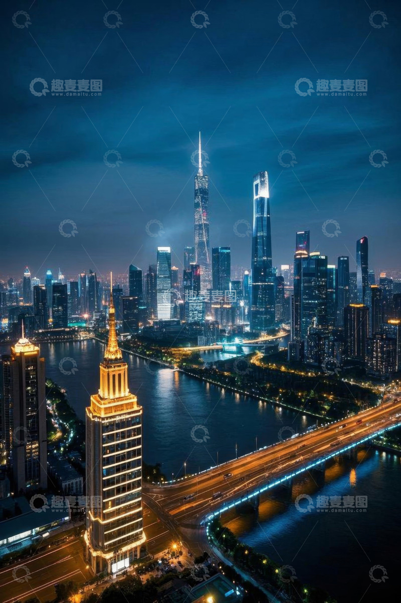 高清大图下载【趣麦麦图】上海陆家嘴城市夜景鸟瞰