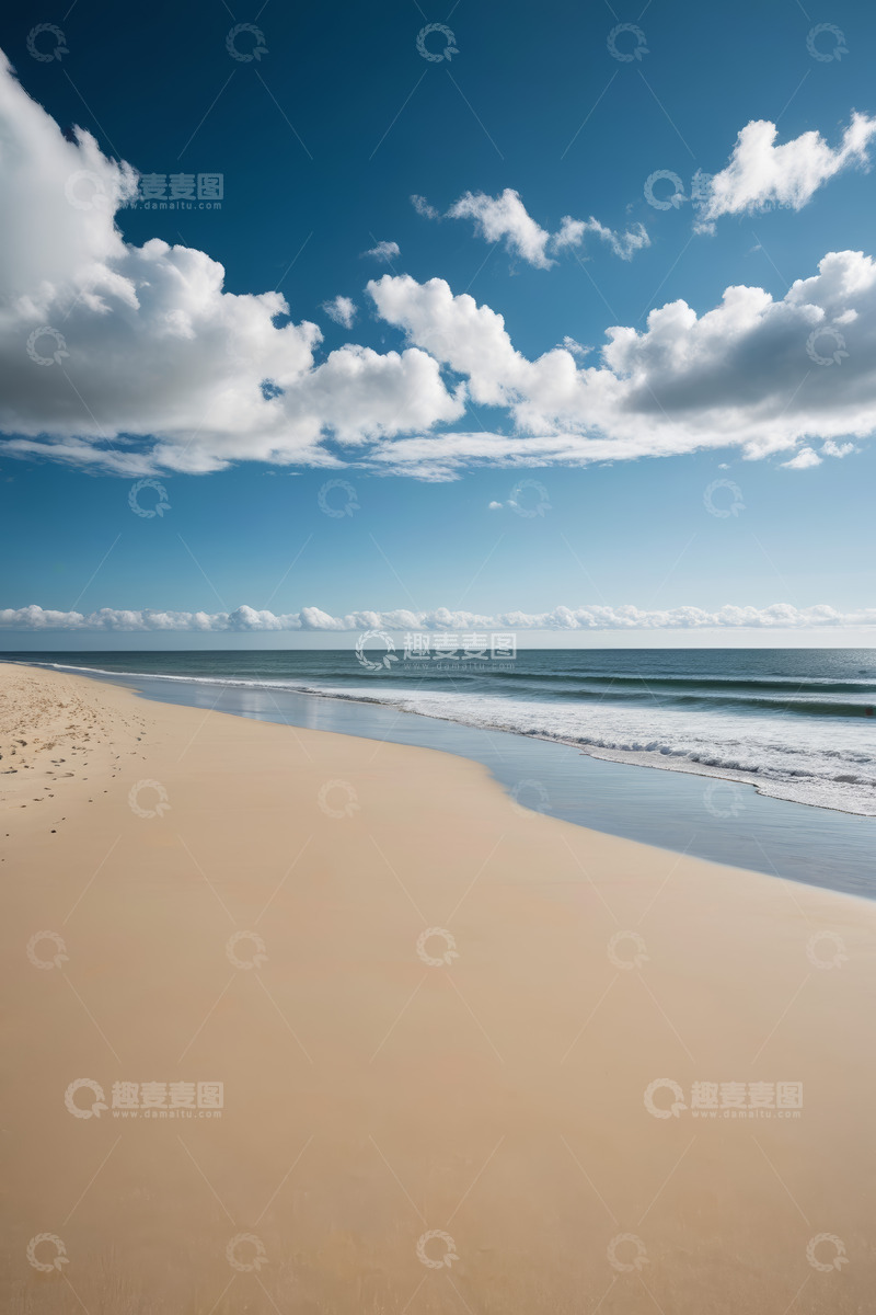 高清大图下载【趣麦麦图】蓝天白云下的海滩与海洋景象