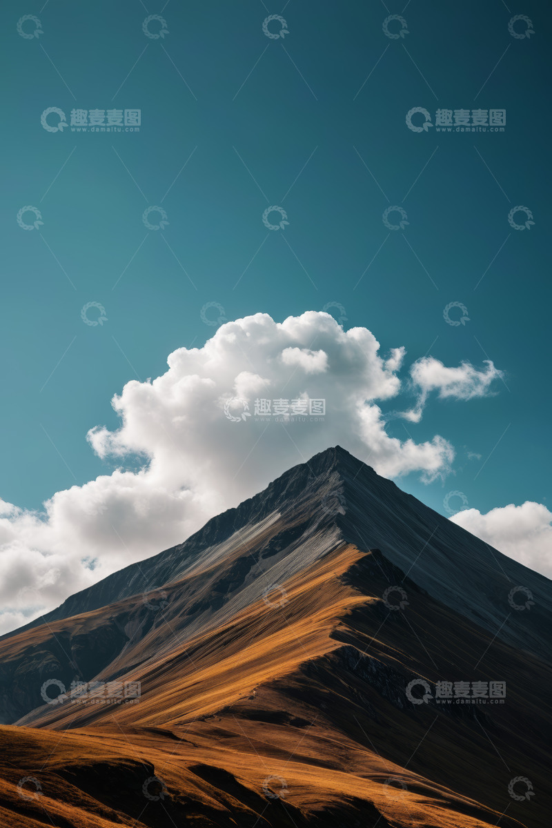 高清大图下载【趣麦麦图】蓝天下的巍峨山峰与白云