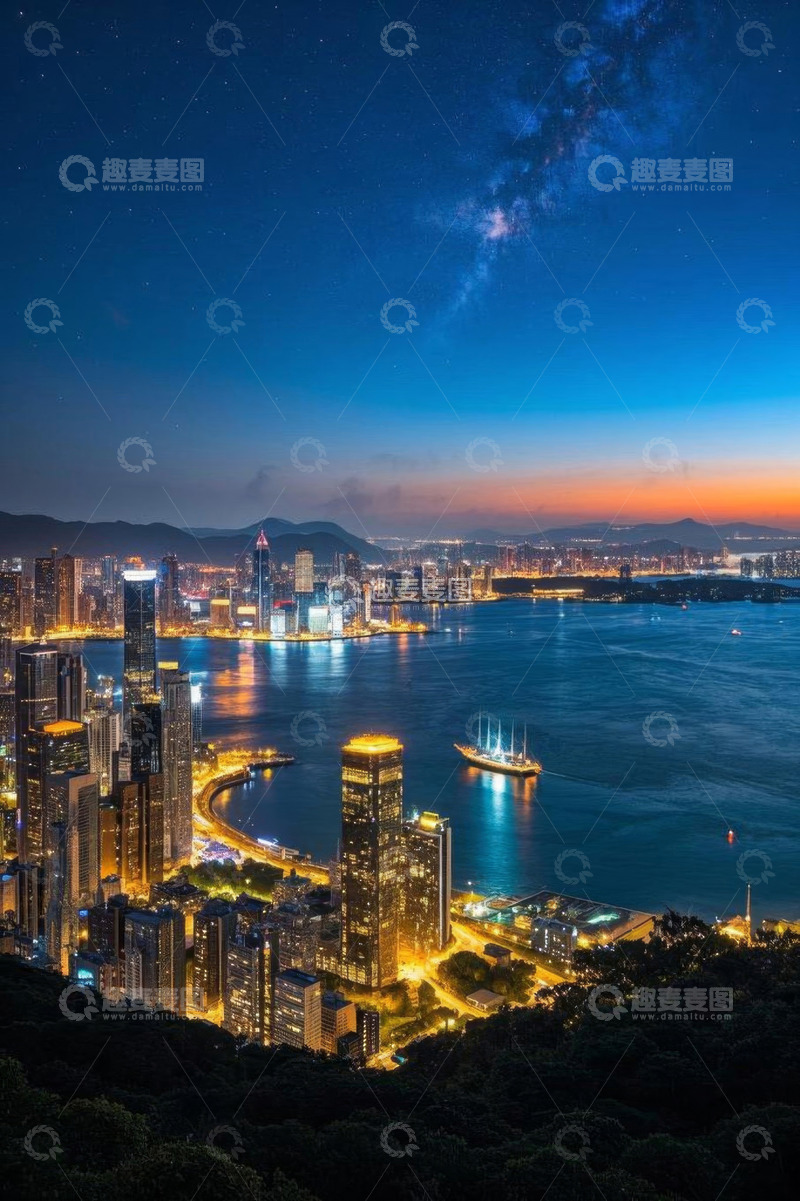 高清大图下载【趣麦麦图】香港城市夜景俯瞰全景