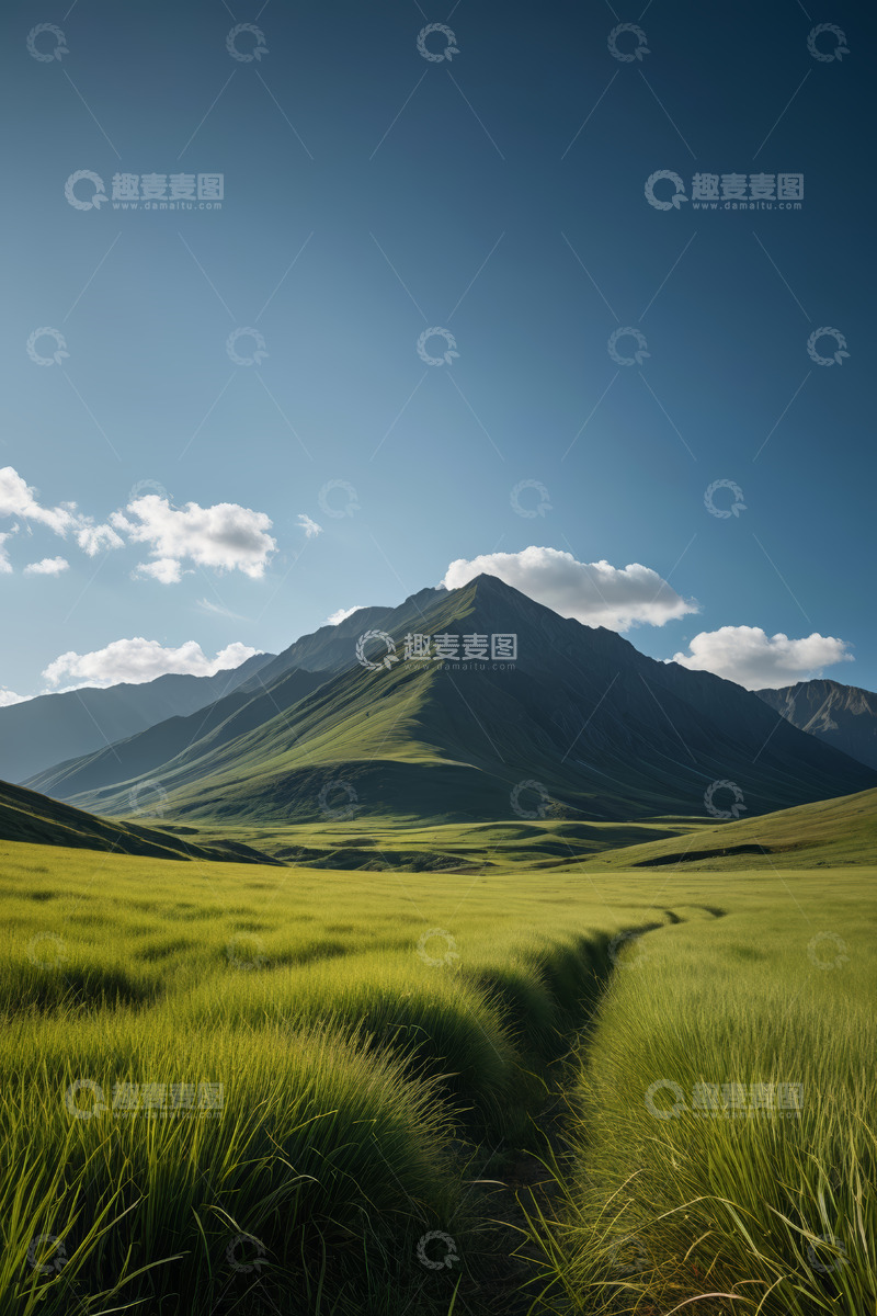 高清大图下载【趣麦麦图】草原远山蓝天白云风景