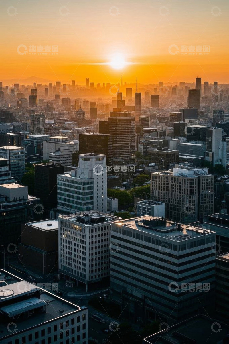 高清大图下载【趣麦麦图】航拍城市日出高楼景观