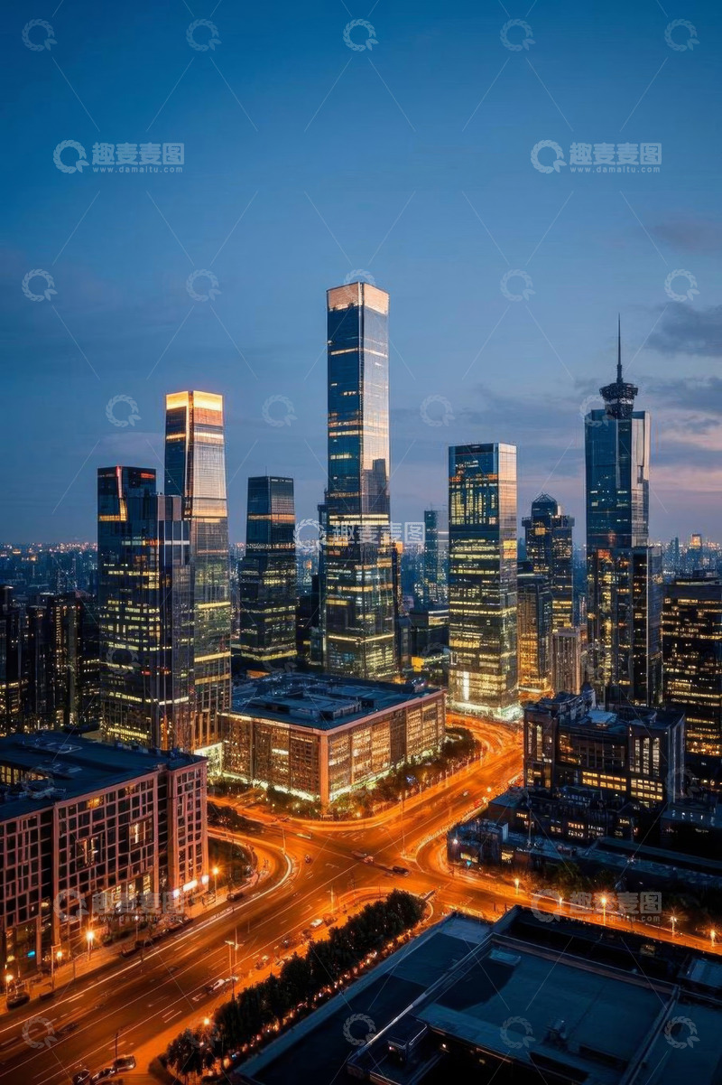 高清大图下载【趣麦麦图】城市高楼夜景与街道车流