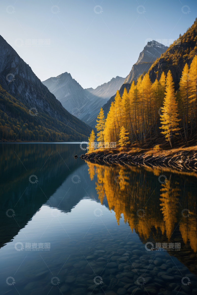 高清大图下载【趣麦麦图】山间湖泊秋景自然风光