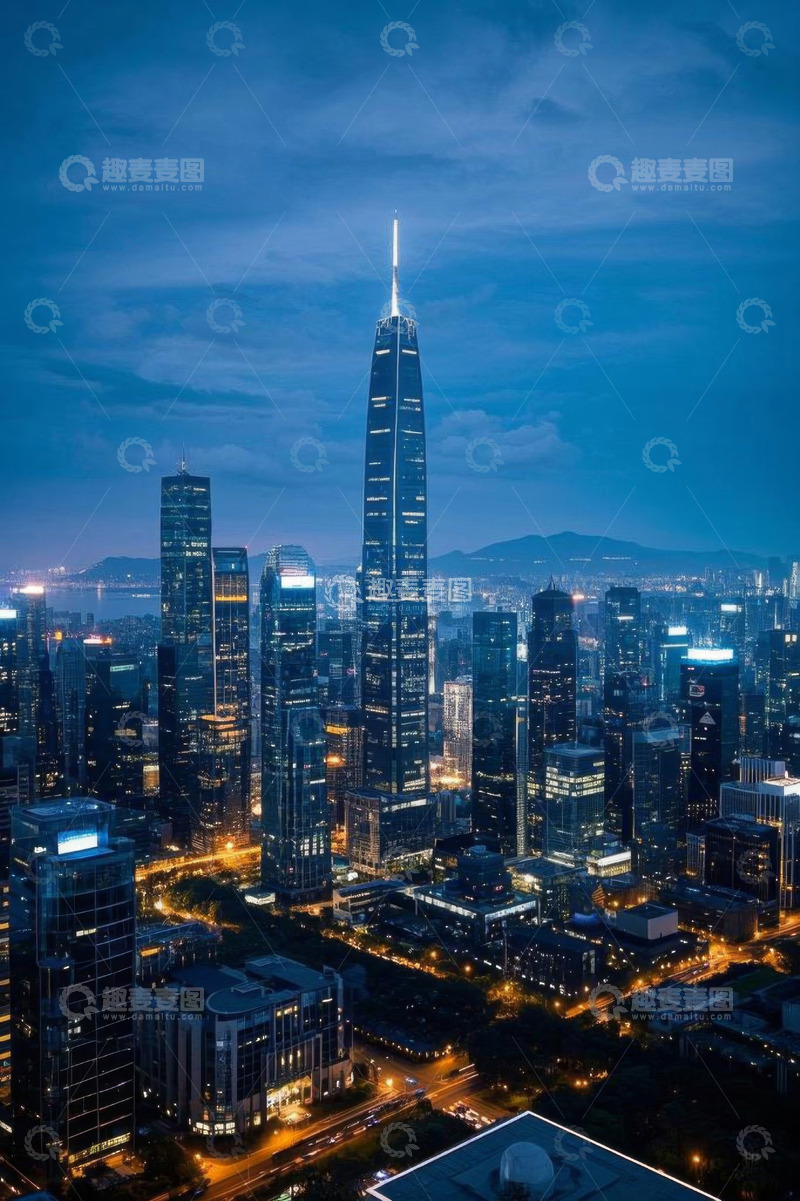 高清大图下载【趣麦麦图】深圳夜晚城市摩天大楼景观