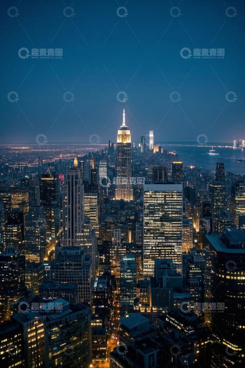 高清大图下载【趣麦麦图】纽约曼哈顿夜景高楼俯瞰
