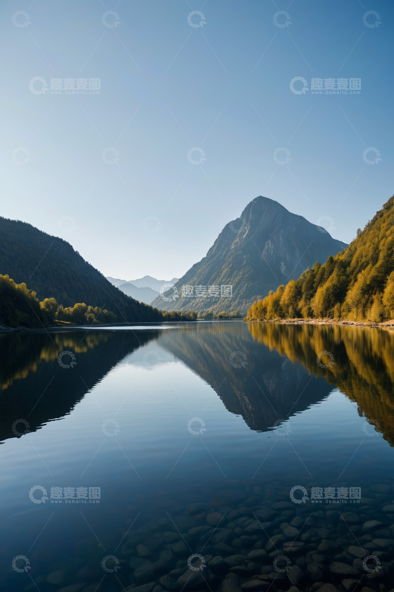 高清大图下载【趣麦麦图】宁静湖泊与山景自然风光