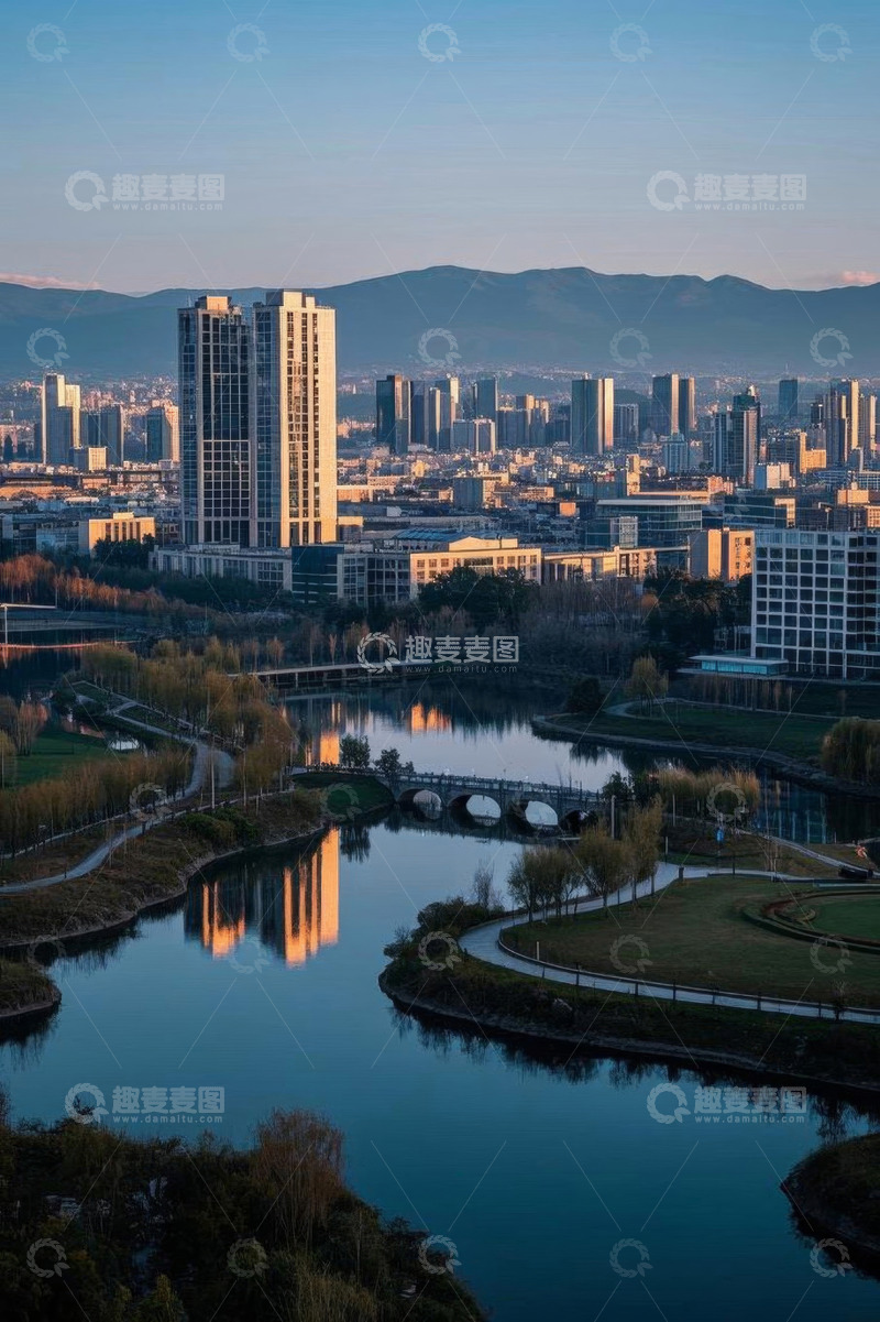 高清大图下载【趣麦麦图】城市河畔高楼全景