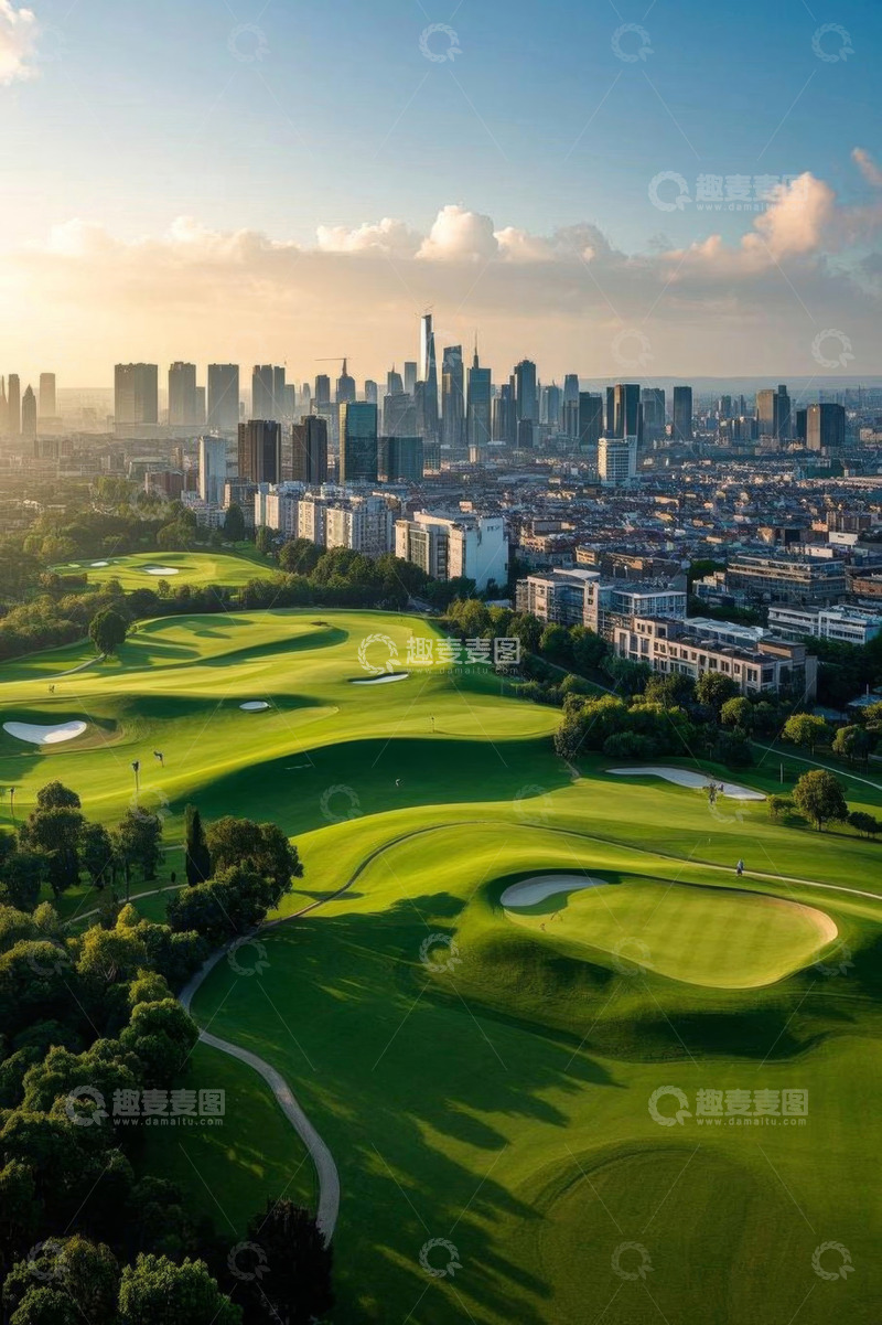 高清大图下载【趣麦麦图】城市中的高尔夫球场鸟瞰