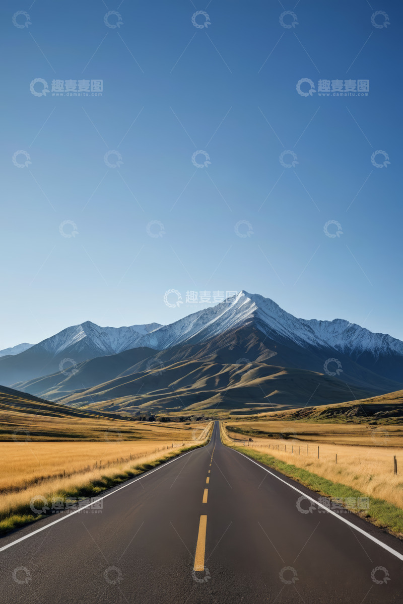 高清大图下载【趣麦麦图】开阔道路与远处雪山风景
