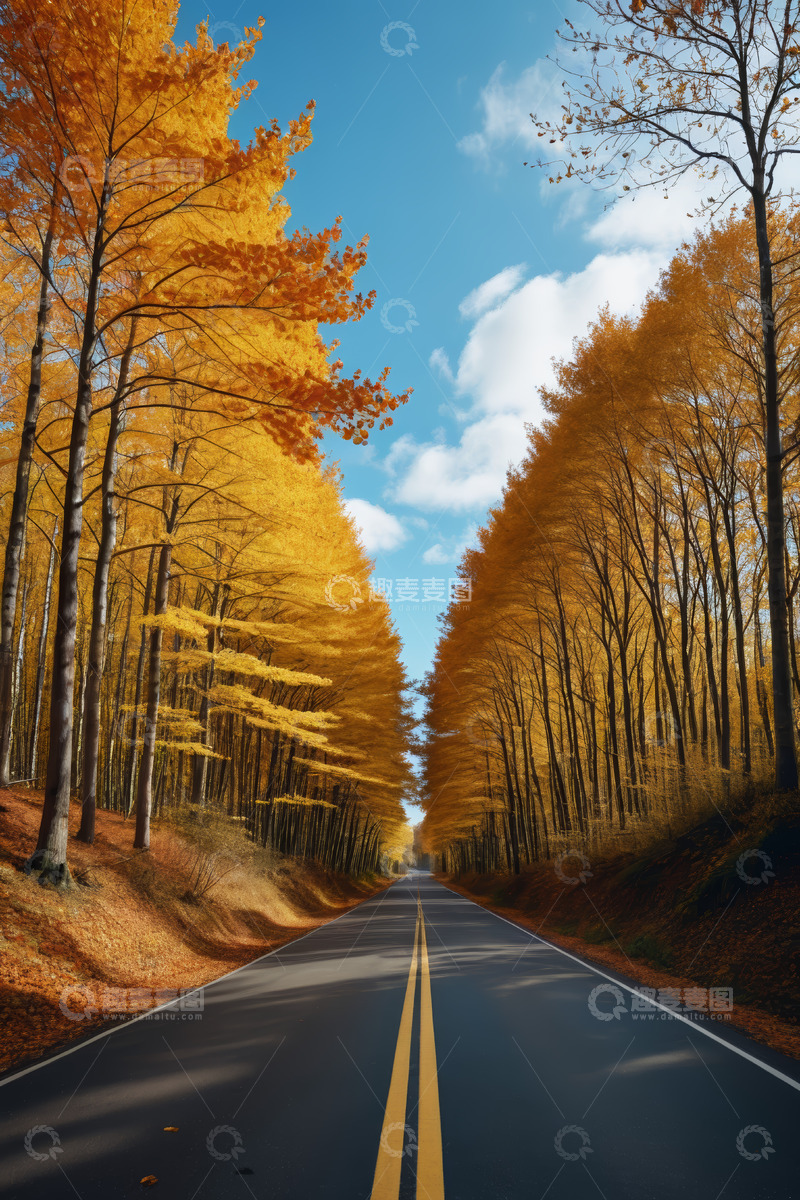 高清大图下载【趣麦麦图】秋日森林中的道路风景