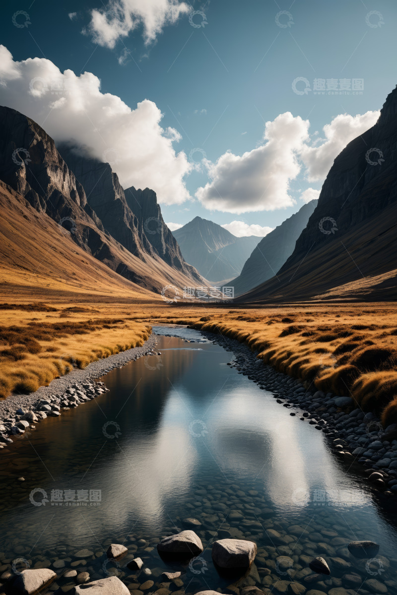 高清大图下载【趣麦麦图】山谷中的河流与自然风光