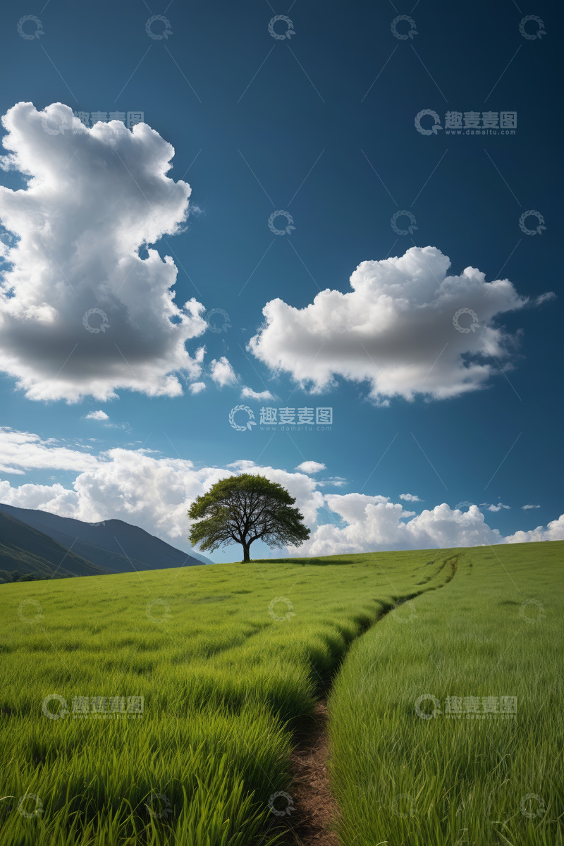 高清大图下载【趣麦麦图】草原孤树与蓝天白云风景