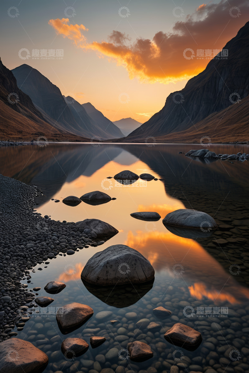 高清大图下载【趣麦麦图】山间湖泊日落自然风光