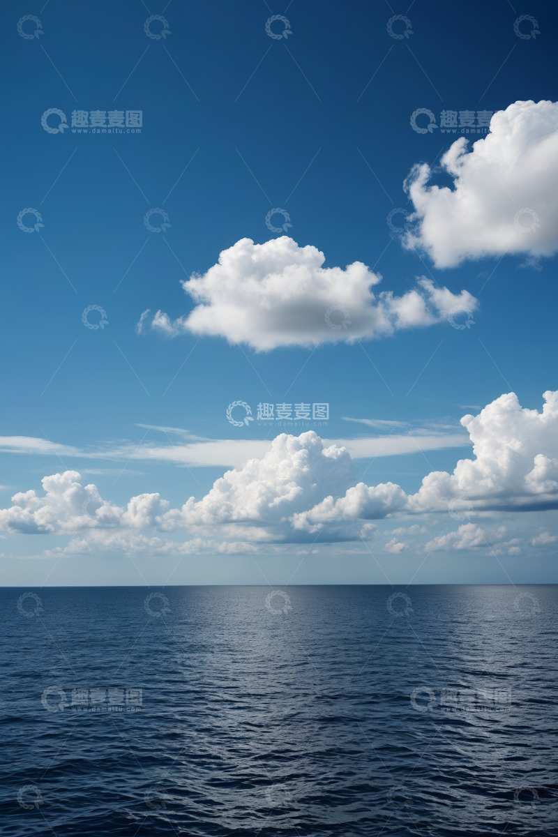 高清大图下载【趣麦麦图】蓝天白云下的广阔海洋
