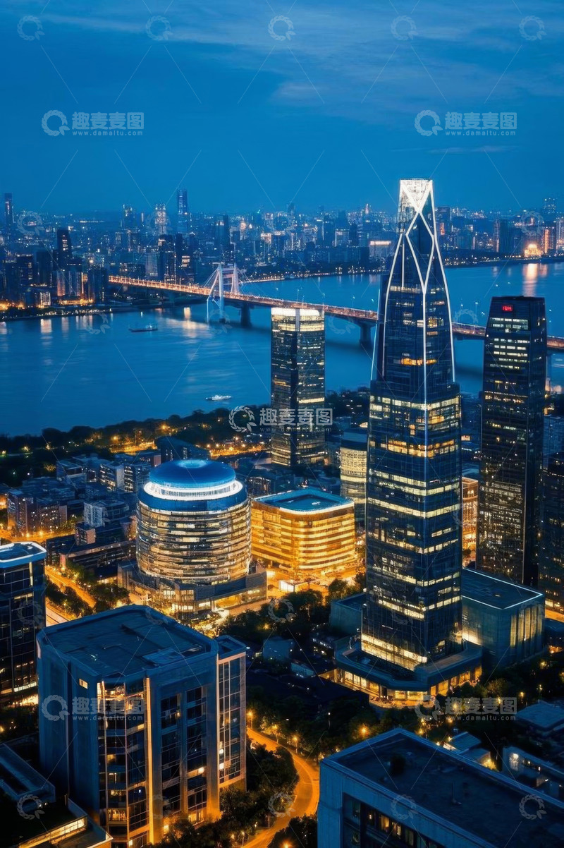 高清大图下载【趣麦麦图】城市夜景高楼与桥梁俯瞰