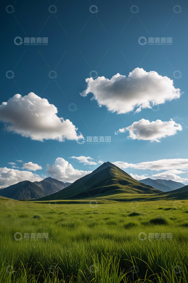 高清大图下载【趣麦麦图】草原远山与蓝天白云风景