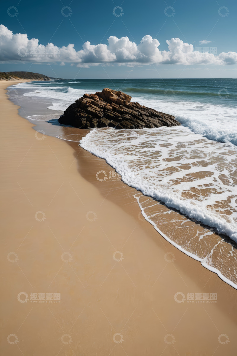 高清大图下载【趣麦麦图】沙滩海浪与礁石自然景观