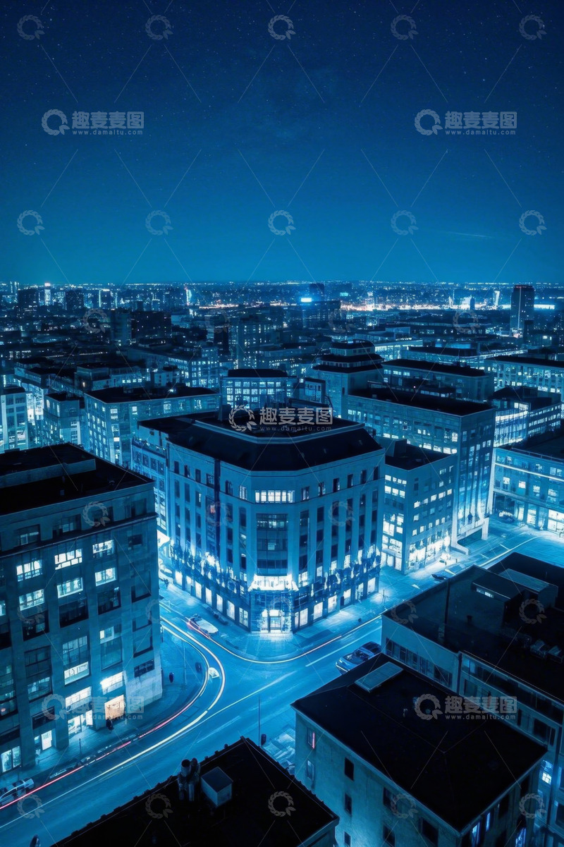 高清大图下载【趣麦麦图】夜晚城市建筑俯瞰景象