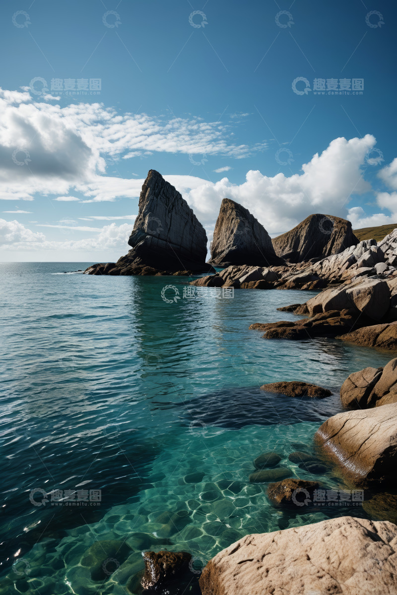 高清大图下载【趣麦麦图】海岸边的岩石与清澈海水景观