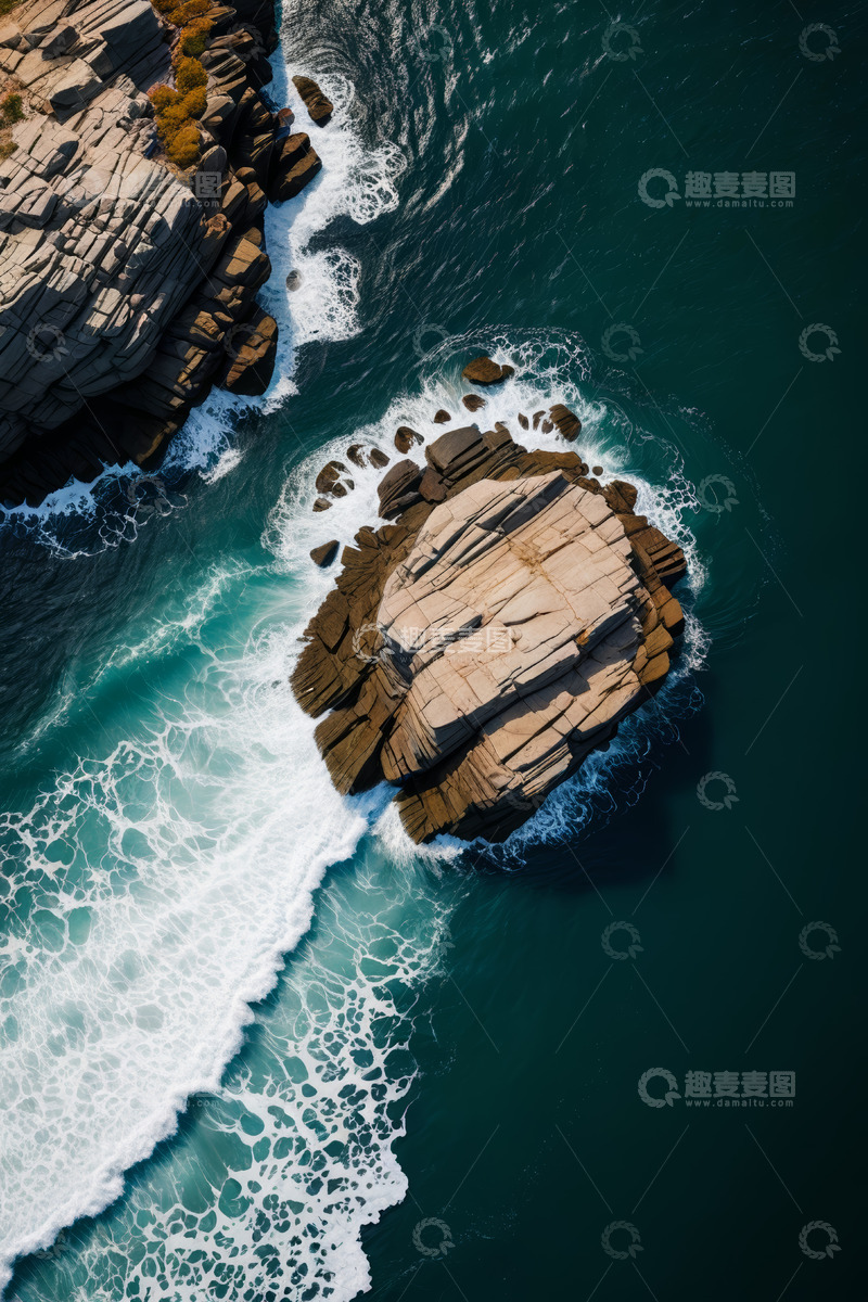 高清大图下载【趣麦麦图】海岸边海浪拍打岩石景象