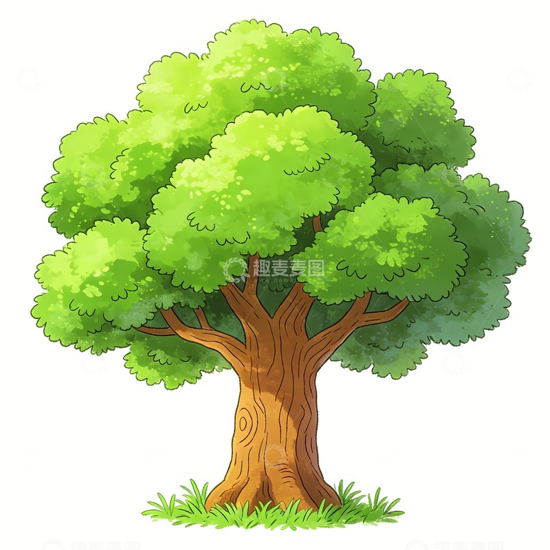 高清大图下载【趣麦麦图】 茂盛的卡通风格绿色大树