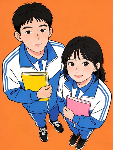 一对看着 镜头的学生卡通
