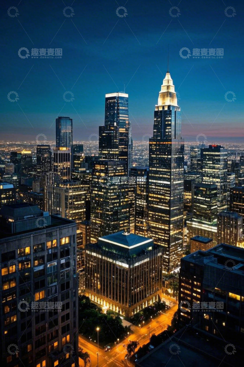 高清大图下载【趣麦麦图】城市夜景中林立的摩天大楼