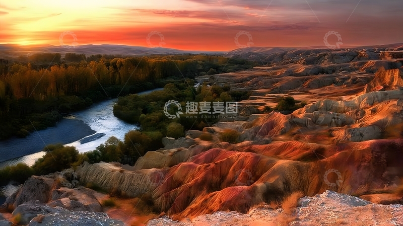 高清大图下载【趣麦麦图】霞光映照峡谷风光
