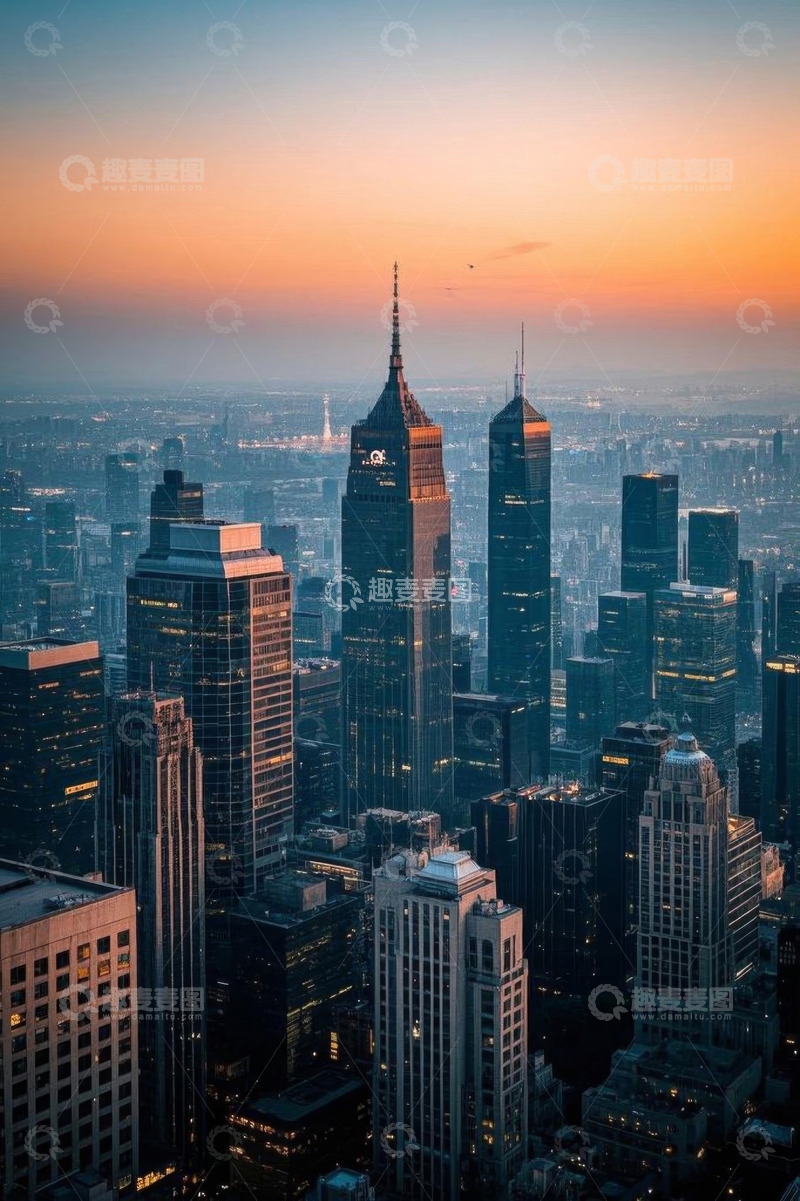 高清大图下载【趣麦麦图】黄昏时分城市摩天大楼景观