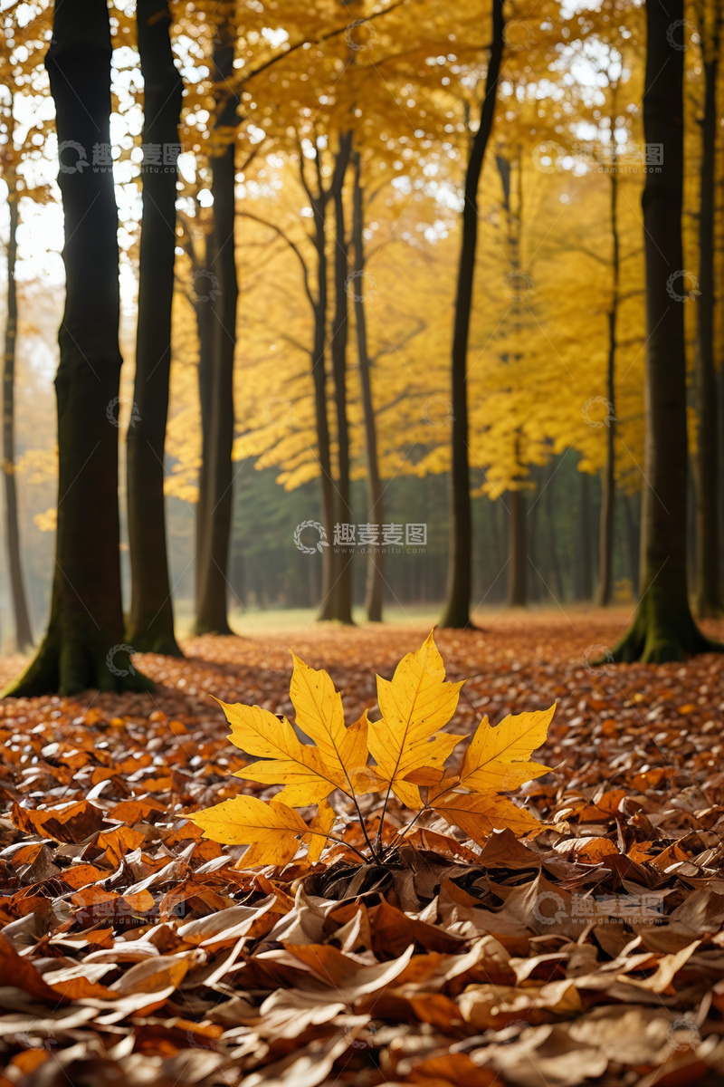 高清大图下载【趣麦麦图】秋季森林地面落叶与黄叶景象
