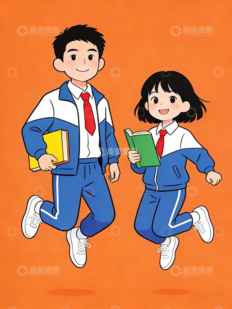 高清大图下载【趣麦麦图】-两名拿着课本的学生