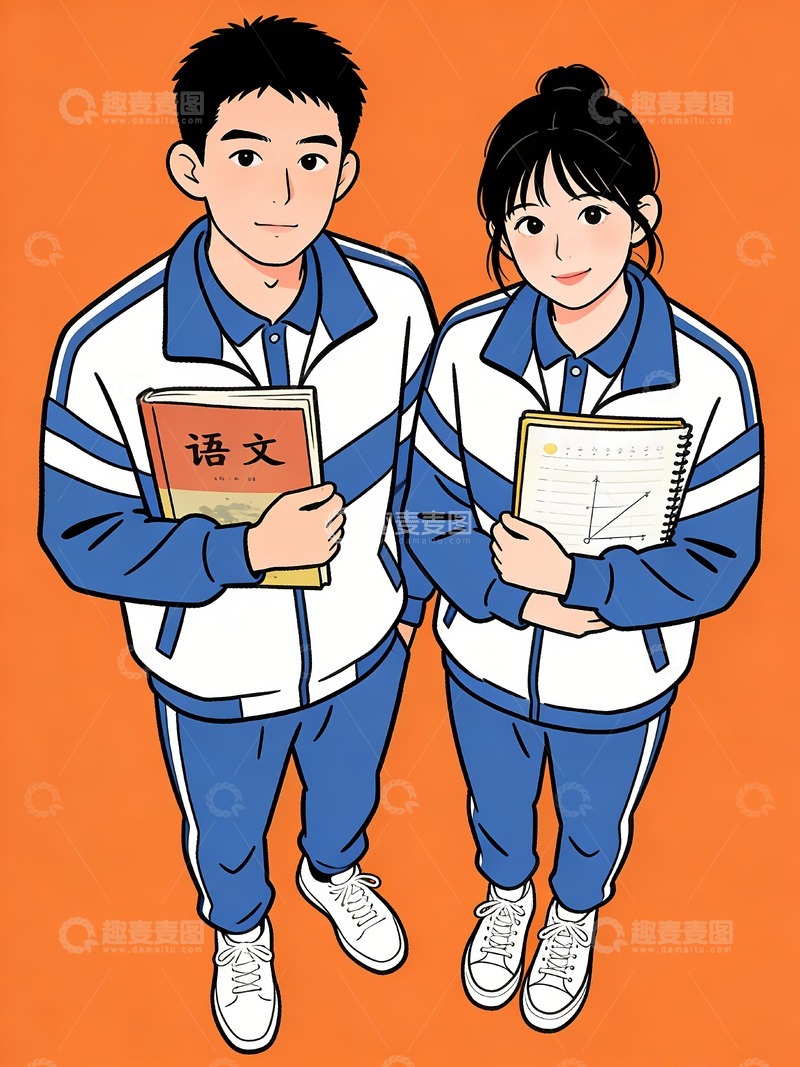 高清大图下载【趣麦麦图】一对高中生看着镜头