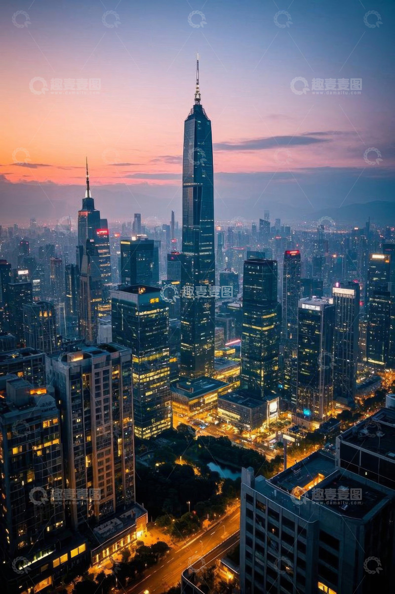 高清大图下载【趣麦麦图】城市夜景高楼鸟瞰全景