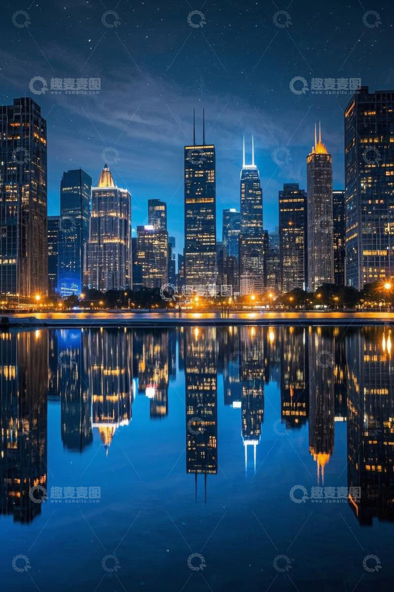 高清大图下载【趣麦麦图】城市夜景高楼倒影