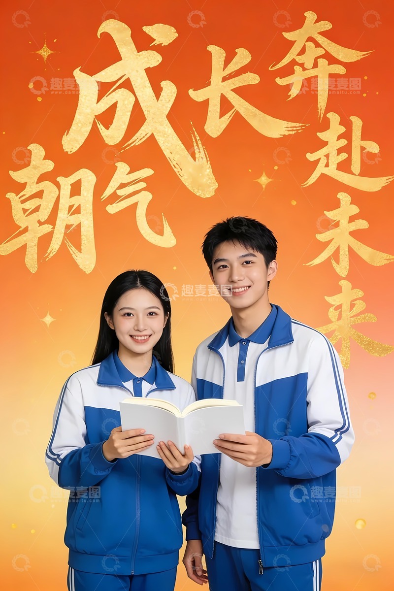 高清大图下载【趣麦麦图】一对充满朝气的学生