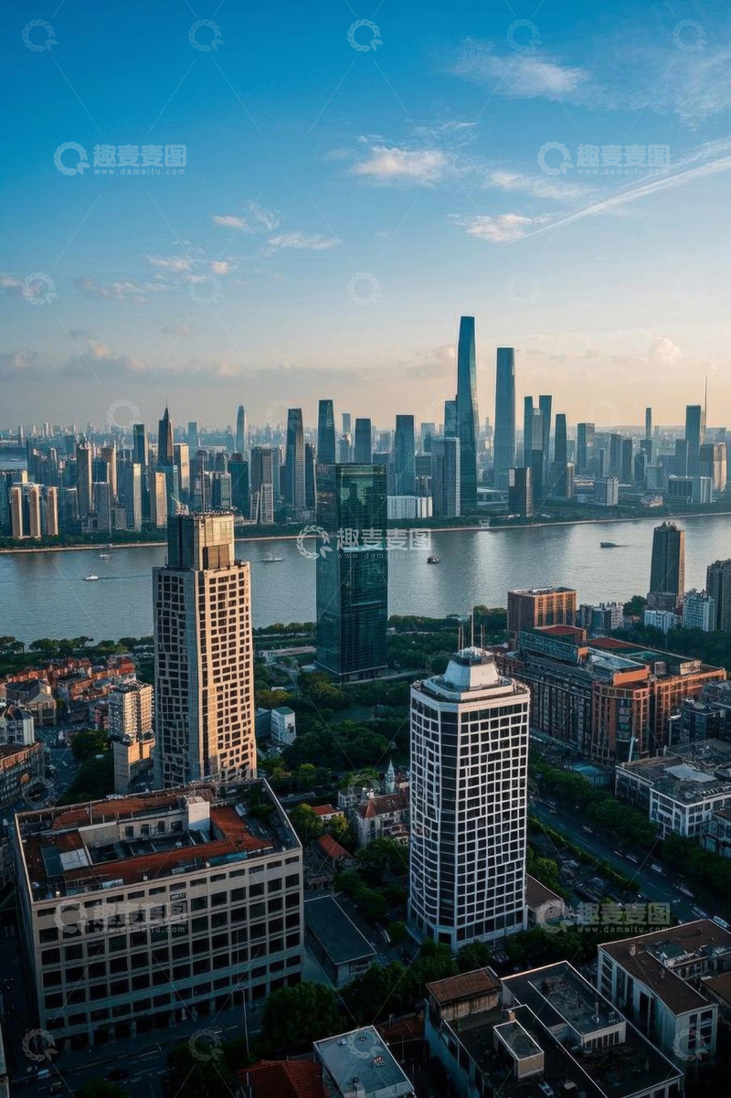 高清大图下载【趣麦麦图】城市江景高楼俯瞰全景