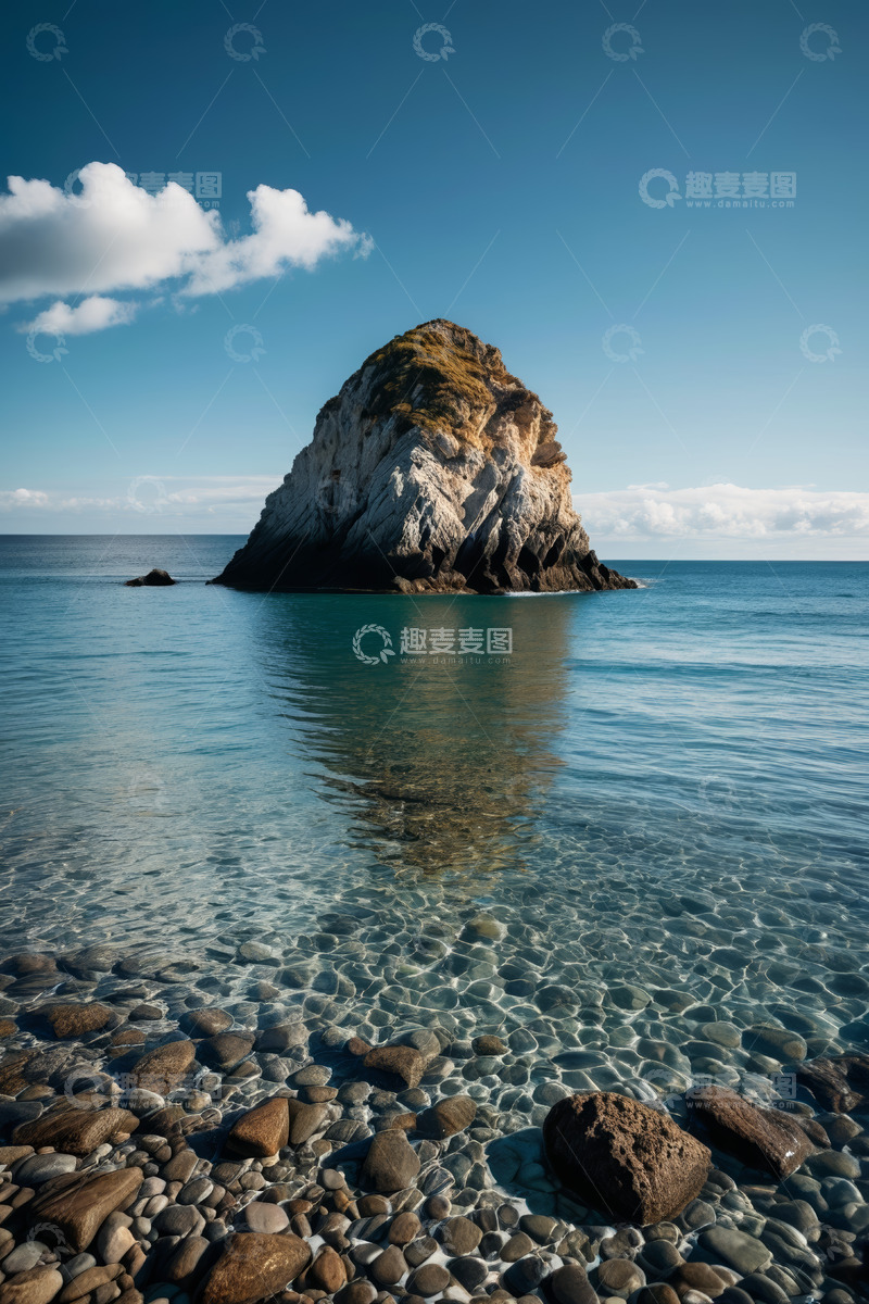高清大图下载【趣麦麦图】海岸边的独立岩石与清澈海水