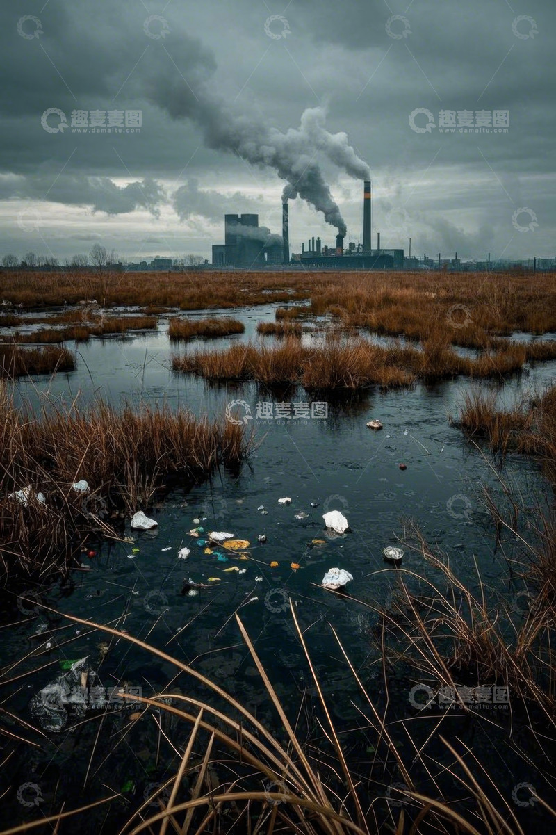 高清大图下载【趣麦麦图】工厂外湿地环境污染景象