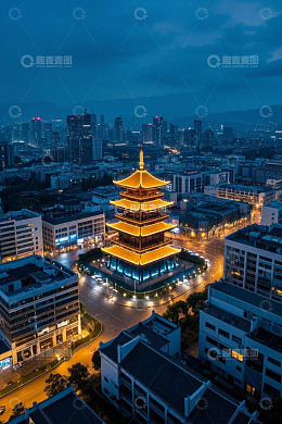 城市中古建筑夜景鸟瞰
