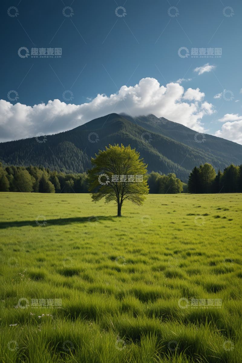 高清大图下载【趣麦麦图】草原孤树与远山风景