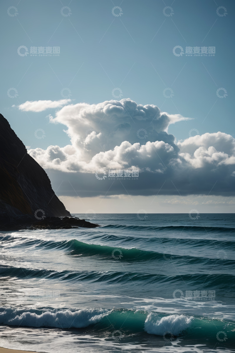 高清大图下载【趣麦麦图】海边山丘与翻涌海浪景观