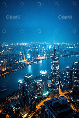 上海陆家嘴城市夜景俯瞰
