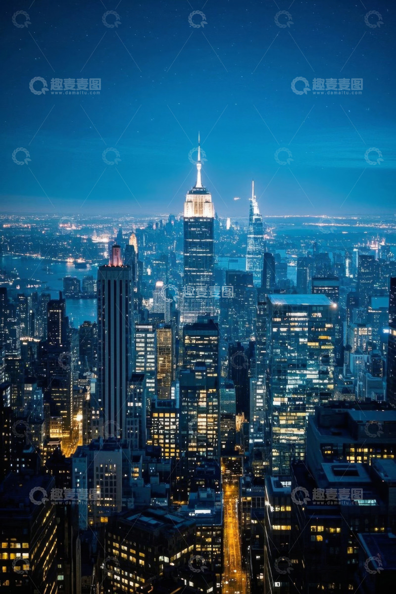 高清大图下载【趣麦麦图】纽约曼哈顿夜景高楼俯瞰