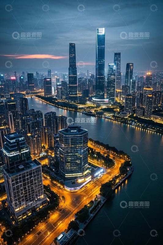 城市夜景航拍全景