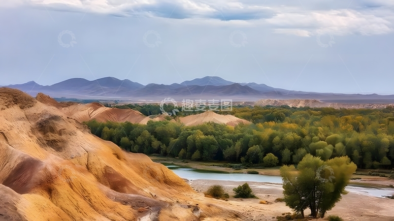高清大图下载【趣麦麦图】荒漠河流森林景观摄影