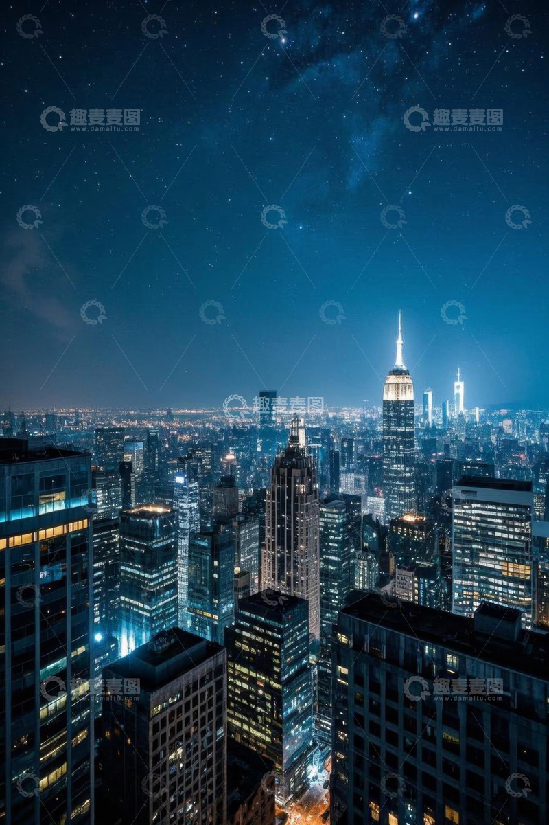 高清大图下载【趣麦麦图】纽约夜空下的城市高楼景观