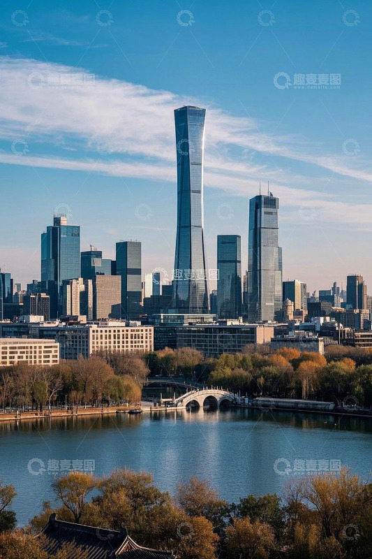 北京城市建筑与湖景风光
