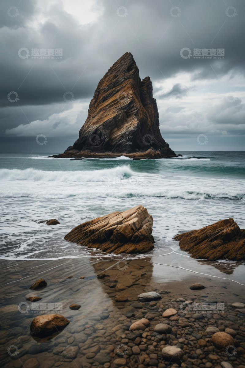 高清大图下载【趣麦麦图】海岸边海浪拍打岩石景观