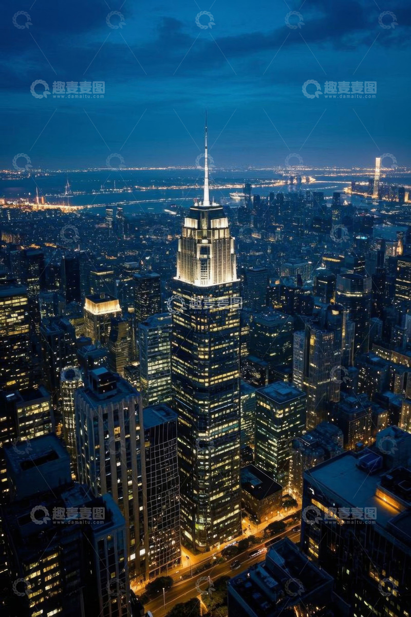 高清大图下载【趣麦麦图】纽约曼哈顿城市夜景俯瞰